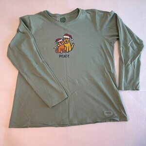 LIFE IS GOOD WOMEN'S LONG SLEEVE SHIRT PEACE CAT AND DOG CHRISTMAS